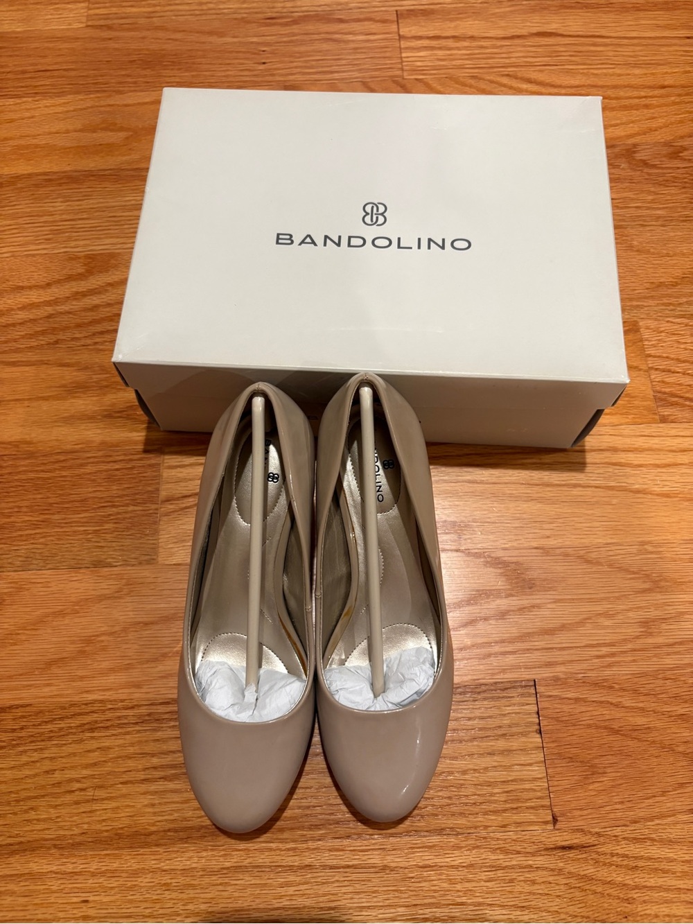 Classic Women's Nude Patent Round-Toe Pumps- Bandolino